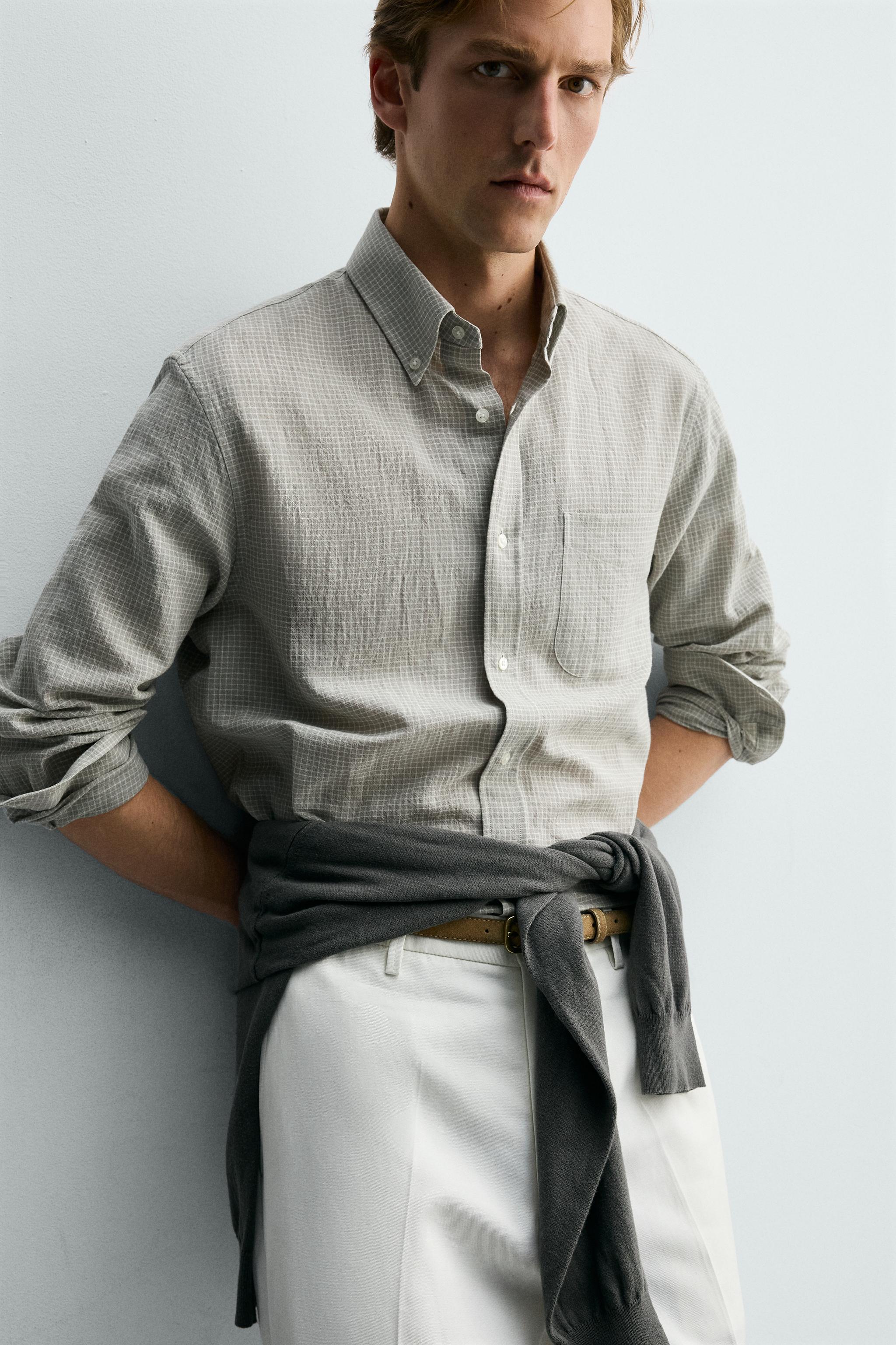 PLAID LINEN-COTTON SHIRT